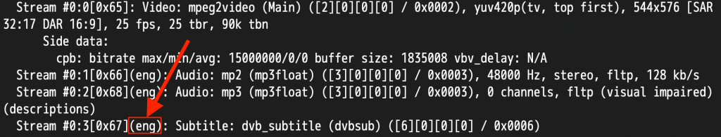 DVB Subtitle Language code in a typical MPEGTS stream