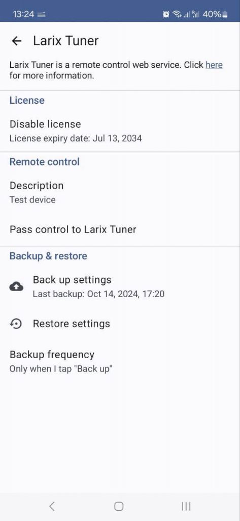 Larix Tuner menu in Larix Broadcaster