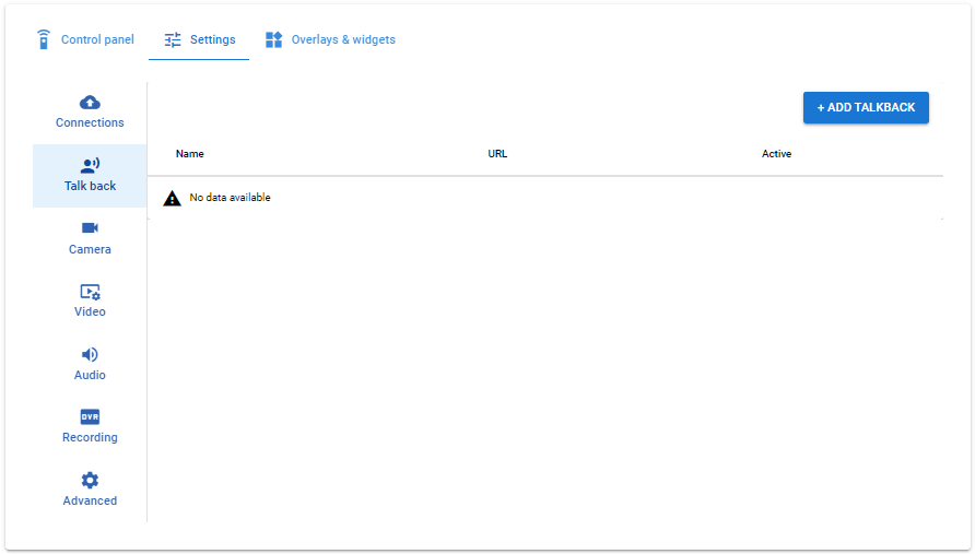 Talkback connections configuration