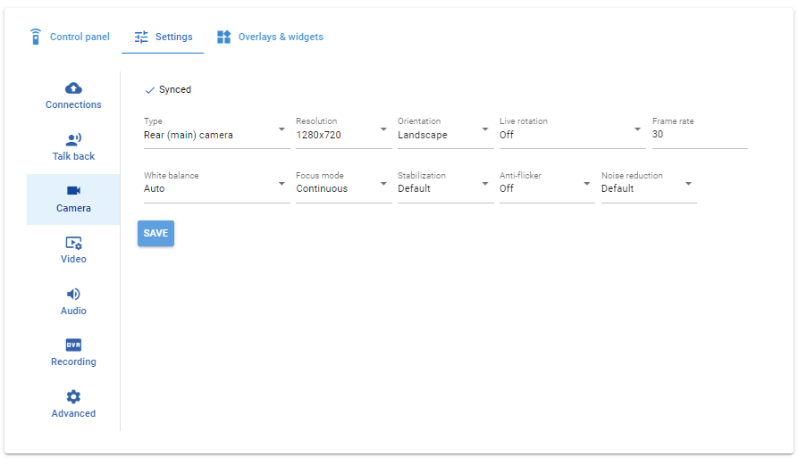 Camera settings configuration