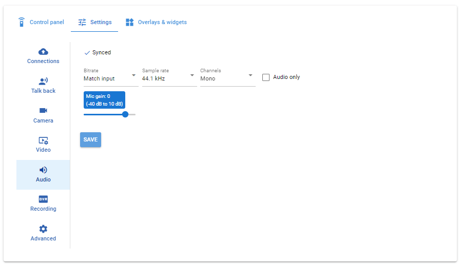 Audio encoder settings