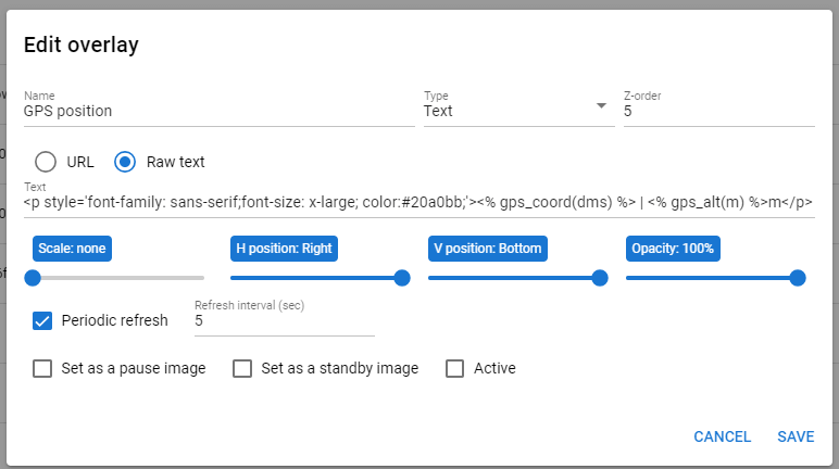 Editing overlay parameters